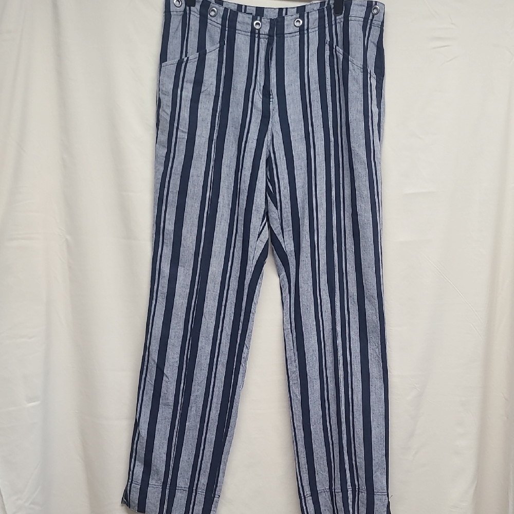 Brooks Brothers 346 Linen Cotton Stripe Pants Blue White Nautical Size 10